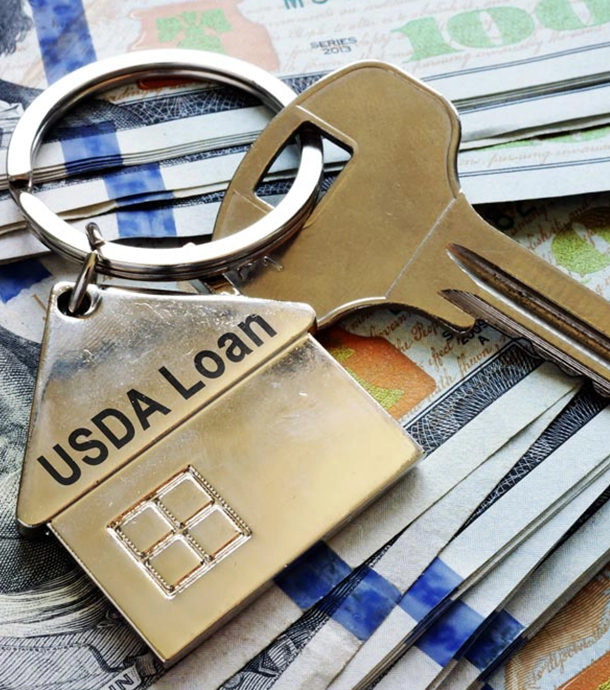 Country home surrounded by fields representing rural property eligible for USDA financing